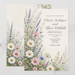 Convite Casamento Floral de Primavera com Campo de Flores 