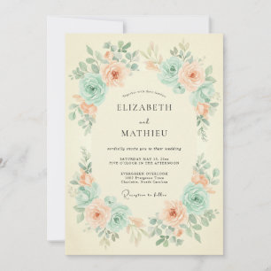 Convite Casamento Floral de Primavera com Hortelã e Pêsseg