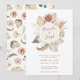 Convite Casamento Floral de Primavera de Aquarela Tropical