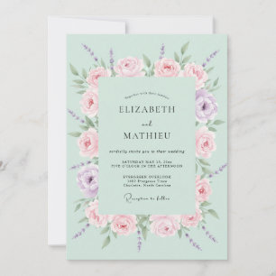 Convite Casamento Floral de Primavera em Verde Hortelã