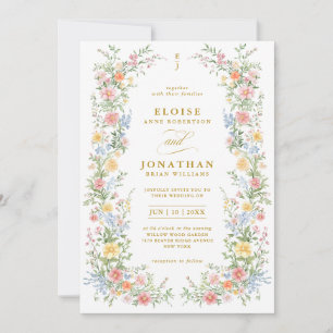 Convite Casamento Floral de Primavera Ornate com Código QR