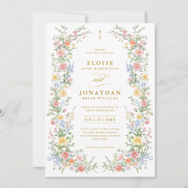 Convite Casamento Floral de Primavera Ornate com Código QR (Frente)