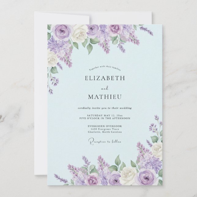 Convite Casamento Floral de Primavera Suave Lavanda (Frente)