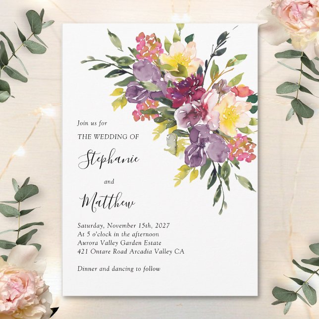 Convite Casamento Floral de Queda de Aquarela Moderna (Criador carregado)