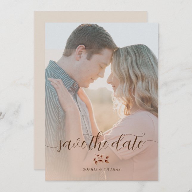 Convite Casamento Floral de Queda de Blush Elegante Salve  (Frente/Verso)