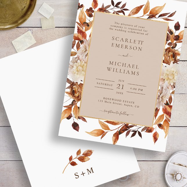Convite Casamento Floral de Queda Elegante (Elegant Fall Floral Wedding Invitation by Painted Paperie
)