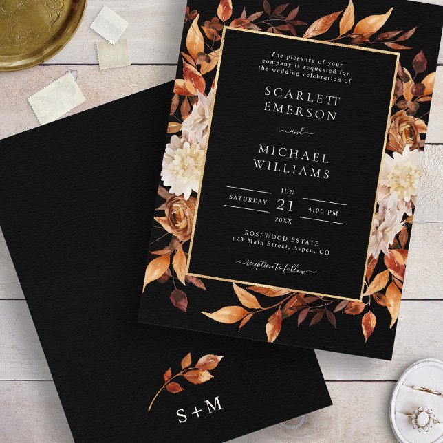 Convite Casamento Floral de Queda Negra (Black Fall Floral Wedding Invitation
)