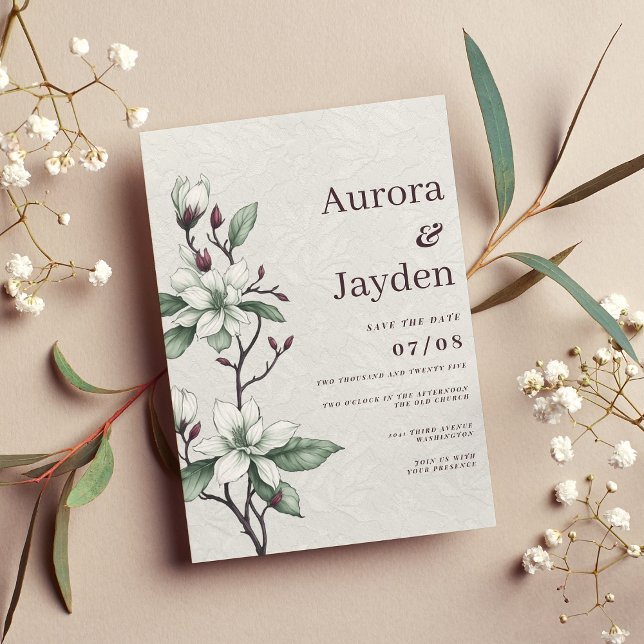 Convite Casamento floral de renda branca e burgundy Elegan (Elegant burgundy white mint floral lace wedding)