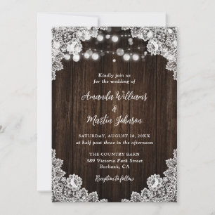 Convite Casamento Floral de Renda de Madeira Rústica Român