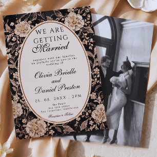 Convite Casamento Floral de Renda Preta e Pérola com Foto