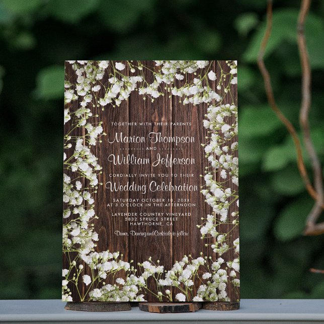 Convite Casamento Floral de Respiração de Bebê Rústico (Criador carregado)