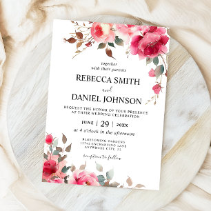 Convite Casamento Floral de Rosa Água-Marinha Moderna e El