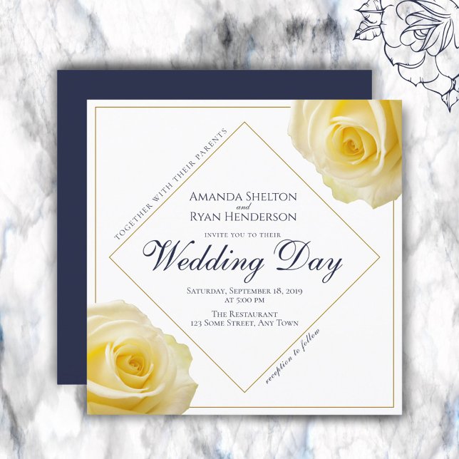 Convite Casamento Floral de Rosa Amarelo Moderno (Criador carregado)