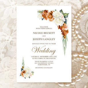 Convite Casamento Floral de Rosa Branca Queimada