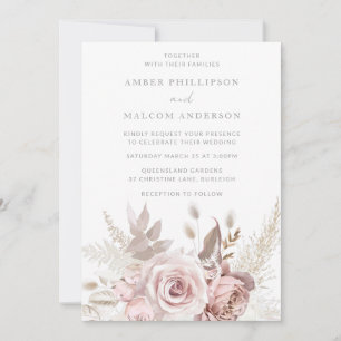 Convite Casamento Floral de Rosa com Dusty atordoante