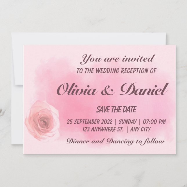 Convite Casamento floral de rosa cor-de-rosa empoeirada el (Frente)