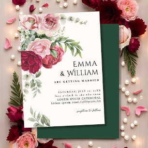 Convite Casamento floral de Rosa de cor rosa-pincel e Mars