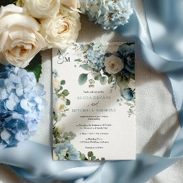 Convite Casamento Floral de Rosa de Ivory Hydrangea Blue E