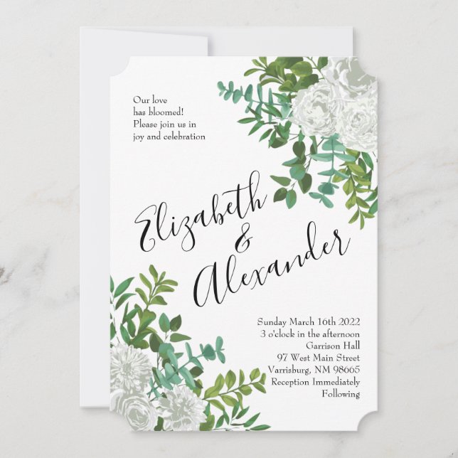 Convite Casamento Floral de Rosa Negra e Branca (Frente)