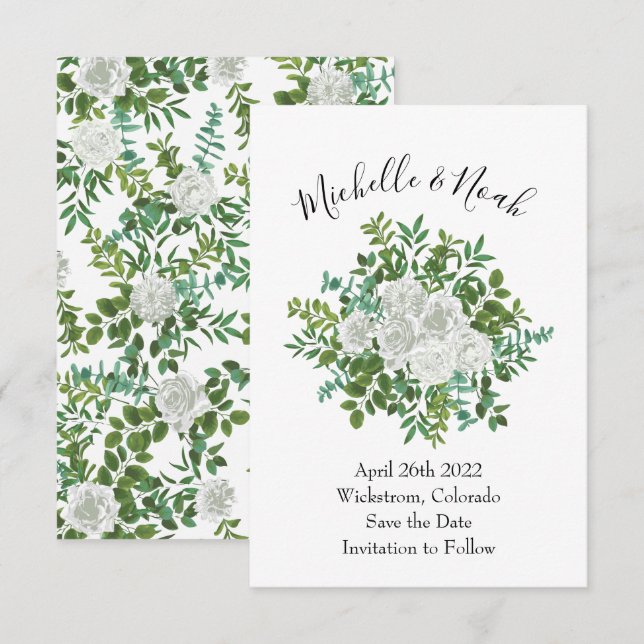 Convite Casamento Floral de Rosa Negra e Branca (Frente/Verso)