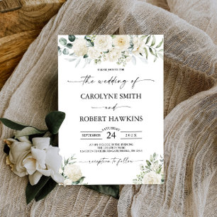 Convite Casamento Floral de Rosa Rosa Branca e Hydrangea