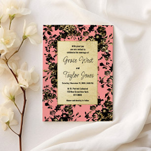 Convite Casamento floral de rosa-rosa-rosa-preto Vintage