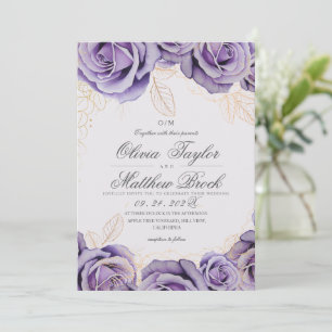 Convite Casamento Floral de Rosa Roxa Elegante e Moderno