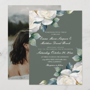 Convite Casamento Floral de Rosa Verde Salvia e Branco