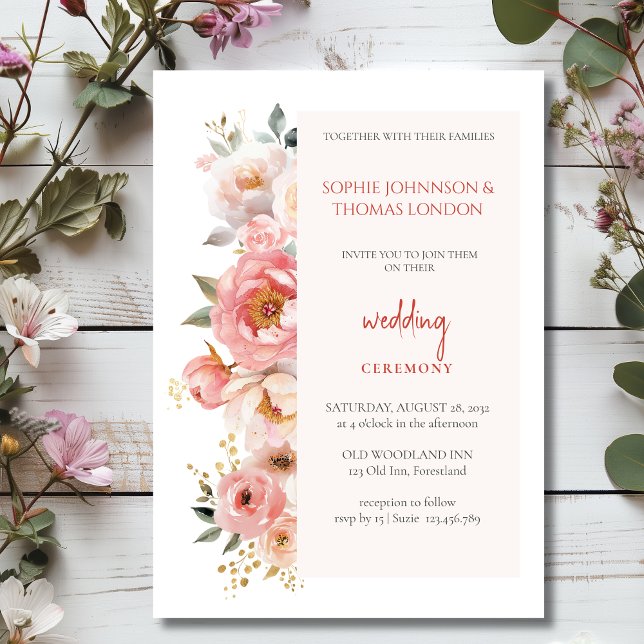 Convite casamento floral de rosa vermelha (Criador carregado)