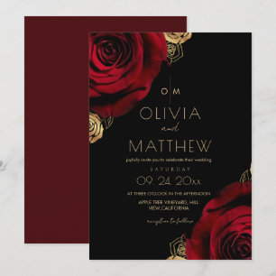 Convite Casamento Floral de Rosa Vermelha Divina e Românti