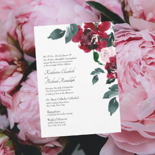 Convite Casamento Floral de Rosa Vermelha e Rosa Elegante
