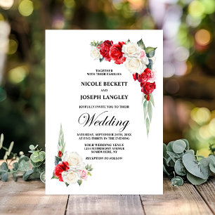 Convite Casamento Floral de Rosa Vermelha Elegante