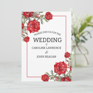 Convite Casamento Floral de rosa vermelha Watercolor