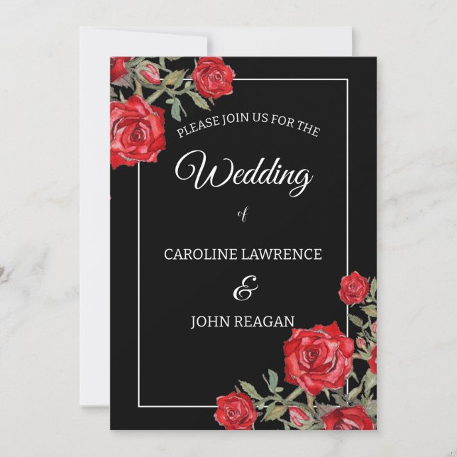 Convite Casamento Floral de rosa vermelha Watercolor (Frente)