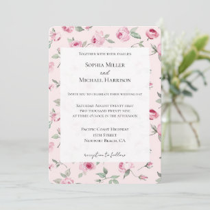 Convite Casamento Floral de Rosas bonito Rosa