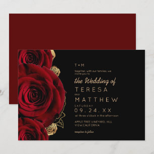 Convite Casamento Floral de Rosas Borgonha Modernas