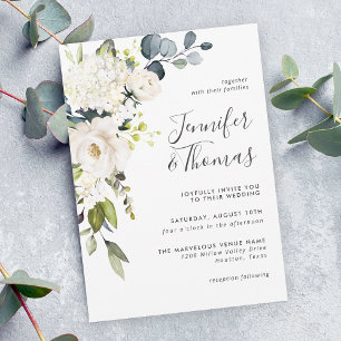 Convite Casamento Floral de Rosas Brancas Elegantes e Hydr