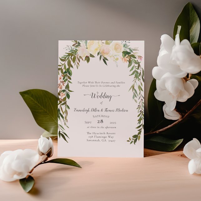 Convite Casamento Floral de Rosas Brancas Lindas (Criador carregado)