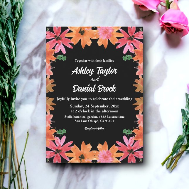 Convite Casamento Floral de Rosas de Negra Elegante (Criador carregado)