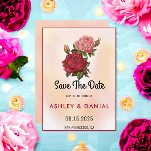 Convite Casamento floral de rosas de sangue Salve a data