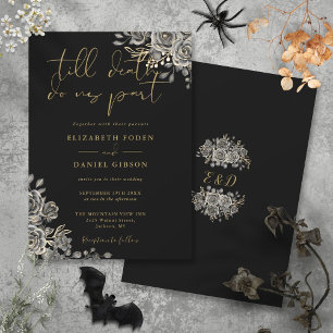Convite Casamento Floral de Rosas Góticas Preto e Dourado
