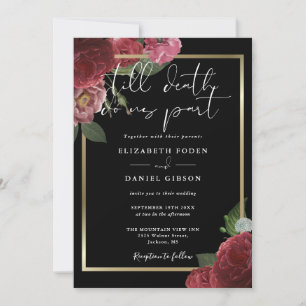 Convite Casamento Floral de Rosas Pretas e Douradas Gótica