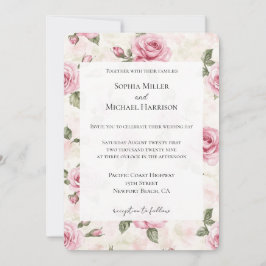 Convite Casamento Floral de Rosas Rosa Bonito Românticas