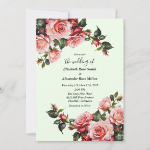 Convite Casamento floral de rosas rosa e vermelho elegante