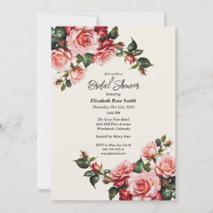Convite Casamento floral de rosas rosa e vermelho elegante