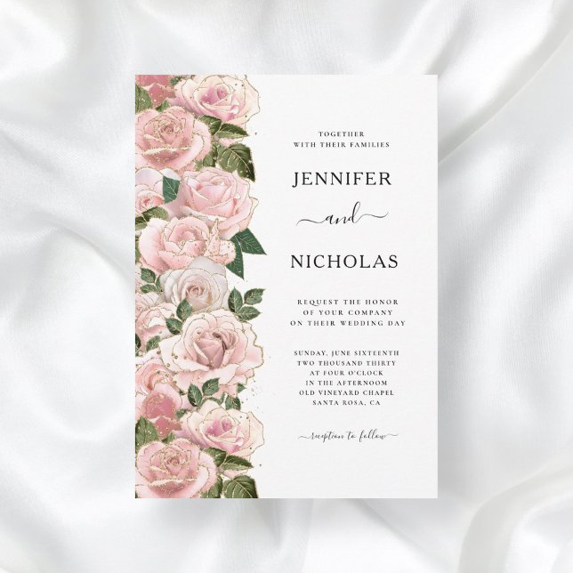Convite Casamento Floral de Rosas Rosa Elegante (Criador carregado)