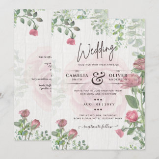 Convite Casamento Floral de Rosas Rosa Pidrosas com Todo-e