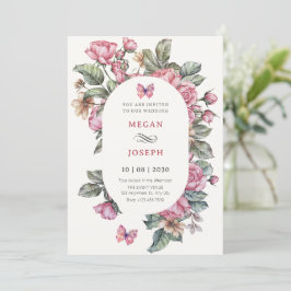 Convite Casamento floral de rosas rústicos cor-de-rosa