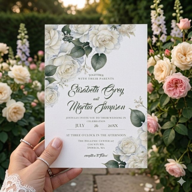 Convite Casamento Floral de Rosas Salvia (Criador carregado)