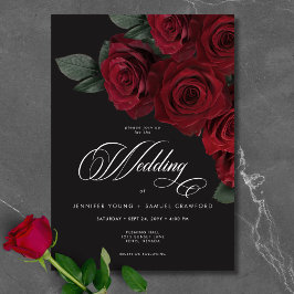Convite Casamento Floral de Rosas vermelhas de Sangue Eleg